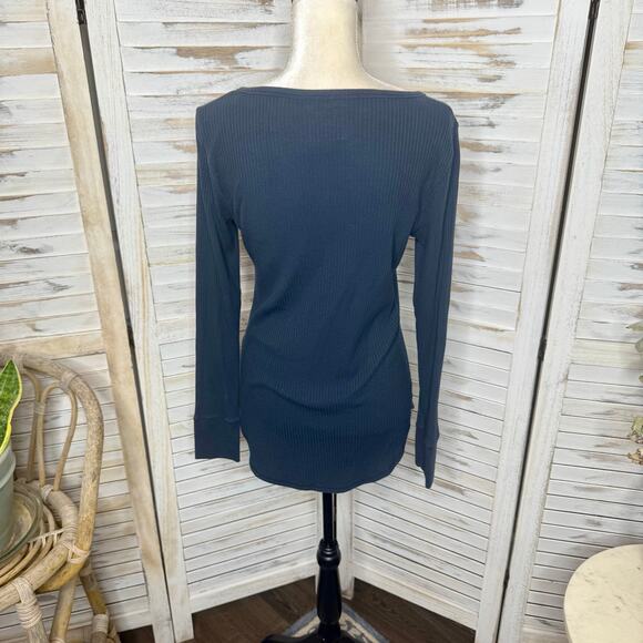 ABERCROMBIE & FITCH Y2K Bella Swan Ribbed Knit Henley Top Navy Large - Picture 3 of 16